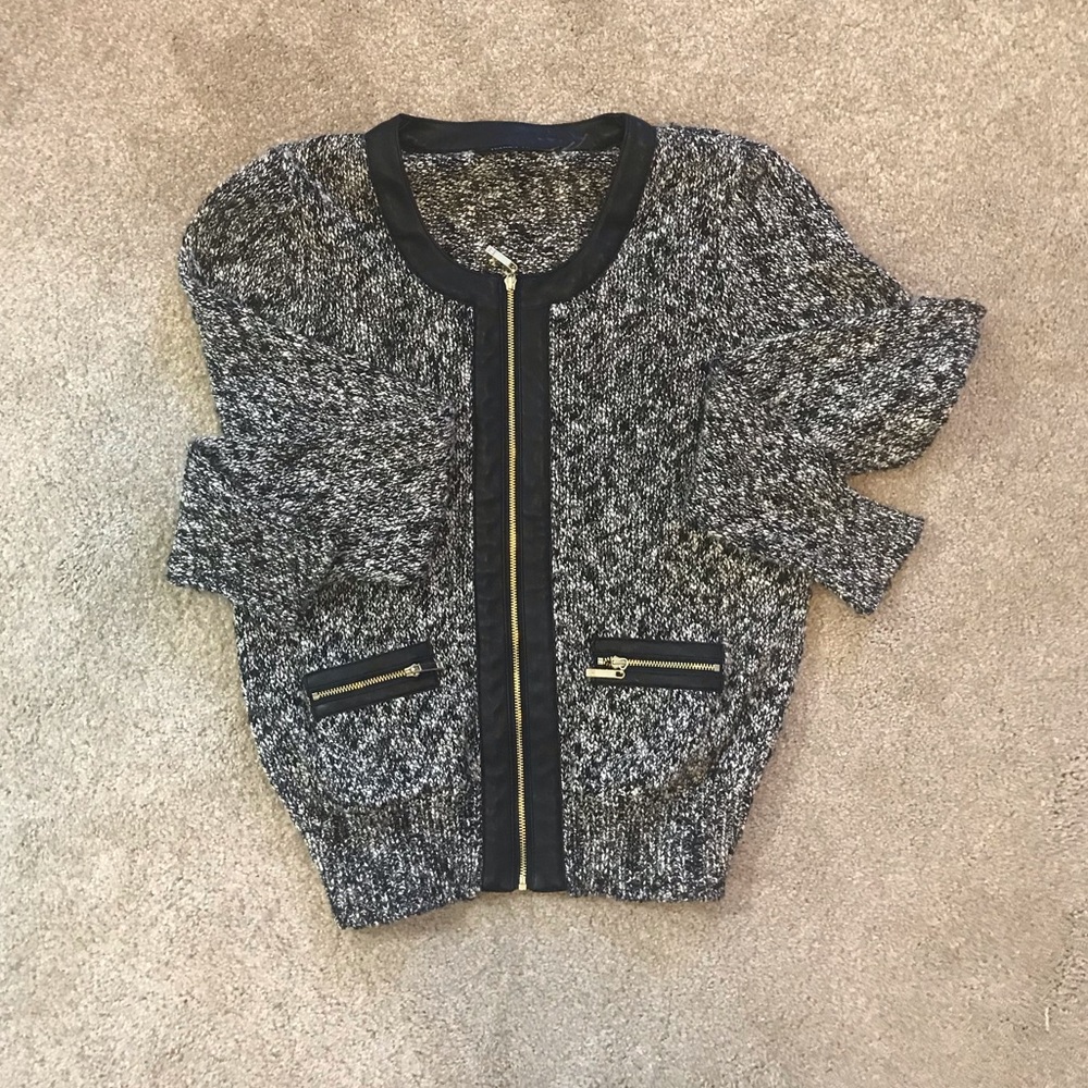Ivanka Trump | Black & White Leather Trimmed Sweater